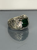 Handmade Emerald Sterling Silver Ring: Vintage Engraved Gemstone Jewelry