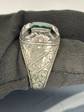 Handmade Emerald Sterling Silver Ring: Vintage Engraved Gemstone Jewelry