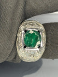 Handmade Emerald Sterling Silver Ring: Vintage Engraved Gemstone Jewelry