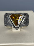 Sterling Silver Citrine Ring: Turkish Handmade Triangle Stone, Vintage Mens Jewelry