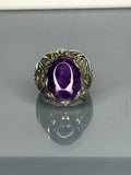 Handmade Sterling Silver Amethyst Ring: Vintage Floral Filigree Bohemian Jewelry