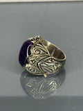 Handmade Sterling Silver Amethyst Ring: Vintage Floral Filigree Bohemian Jewelry