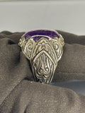 Handmade Sterling Silver Amethyst Ring: Vintage Floral Filigree Bohemian Jewelry