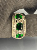 Handmade Sterling Silver Men's Ring: Emerald Green Stone, Vintage Inlaid Design