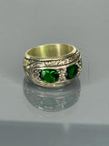 Handmade Sterling Silver Men's Ring: Emerald Green Stone, Vintage Inlaid Design
