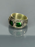 Handmade Sterling Silver Men's Ring: Emerald Green Stone, Vintage Inlaid Design