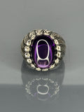 Handmade 925 Sterling Silver Men's Ring: Vintage Amethyst Statement Jewelry