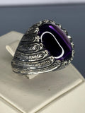 Handmade 925 Sterling Silver Men's Ring: Vintage Amethyst Statement Jewelry