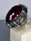 Ruby Sterling Silver Men's Ring: Ottoman Design, Emerald Accents