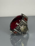 Sterling Silver Men's Ruby Ring: Handmade Ottoman Mosque Design