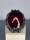 Sterling Silver Men's Ruby Ring: Handmade Ottoman Mosque Design