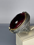Sterling Silver Ruby Men's Ring: Handmade Ottoman Signet Jewelry