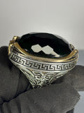 Handmade Sterling Silver Emerald Ring for Men: Vintage Ottoman Design