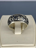 Handcrafted Sterling Silver Floral Engraved Ring: Vintage Boho Band