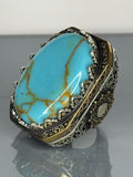 Handmade Turquoise Stone 925 Sterling Silver Men's Ring: Vintage Ottoman Design