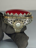 Turkish Handmade Sterling Silver Men's Ring: Red Agate Ottoman Design