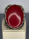 Turkish Handmade Sterling Silver Men's Ring: Red Agate Ottoman Design