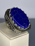 Handmade Sterling Silver Men's Ring: Lapis Lazuli Vintage Filigree Design