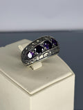Handmade 925 Sterling Silver Turkish Men's Ring: Vintage Floral Design Amethyst Statement Jewelry
