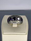 Handmade 925 Sterling Silver Turkish Men's Ring: Vintage Floral Design Amethyst Statement Jewelry