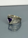 Handmade Sterling Silver Men's Ring: Gothic Triangle Amethyst Jewelry