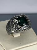 Handmade Emerald Sterling Silver Ring: Vintage Engraved Gemstone Jewelry