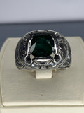 Handmade Emerald Sterling Silver Ring: Vintage Engraved Gemstone Jewelry