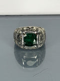 Handmade Emerald Sterling Silver Ring: Vintage Engraved Gemstone Jewelry