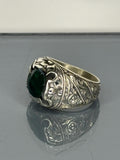Handmade Emerald Sterling Silver Ring: Vintage Engraved Gemstone Jewelry