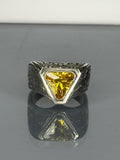 Sterling Silver Citrine Ring: Turkish Handmade Triangle Stone, Vintage Mens Jewelry