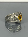 Sterling Silver Citrine Ring: Turkish Handmade Triangle Stone, Vintage Mens Jewelry