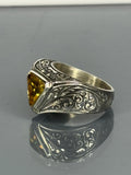 Sterling Silver Citrine Ring: Turkish Handmade Triangle Stone, Vintage Mens Jewelry