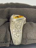 Sterling Silver Citrine Ring: Turkish Handmade Triangle Stone, Vintage Mens Jewelry