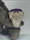 Handmade Sterling Silver Amethyst Ring: Vintage Floral Filigree Bohemian Jewelry