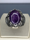 Handmade Sterling Silver Amethyst Ring: Vintage Floral Filigree Bohemian Jewelry