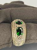 Handmade Sterling Silver Men's Ring: Emerald Green Stone, Vintage Inlaid Design
