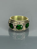 Handmade Sterling Silver Men's Ring: Emerald Green Stone, Vintage Inlaid Design
