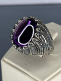 Handmade 925 Sterling Silver Men's Ring: Vintage Amethyst Statement Jewelry