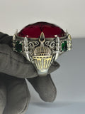 Ruby Sterling Silver Men's Ring: Ottoman Design, Emerald Accents