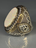Vintage Style Sterling Silver Men’s Opal Ring with Mosanite Accents