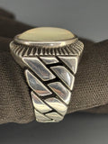 Handmade Sterling Silver Mens Ring: Oval Pearl Stone, Braided Chain Design