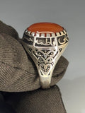 Sterling Silver Agate Men's Ring: Islamic Design, Vintage Style