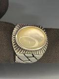 Handmade Sterling Silver Mens Ring: Oval Pearl Stone, Braided Chain Design