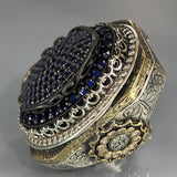 Handmade Sterling Silver Men’s Ring: Sapphire & Moissanite Ottoman Design