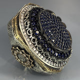 Handmade Sterling Silver Men’s Ring: Sapphire & Moissanite Ottoman Design