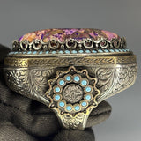 Sterling Silver Amethyst Turquoise Ring: Handmade Ottoman Design