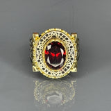 Handmade Sterling Silver Ruby Ring: Gold Detail Filigree Statement Jewelry