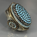 Sterling Silver Turquoise Ottoman Men's Ring: Handcrafted Vintage Statement Jewelry
