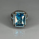 Handmade Aquamarine Sterling Silver Men's Ring: Greek Key Vintage Jewelry