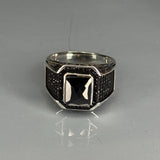 Handcrafted Sterling Silver Onyx Ring: Modern Grid Design